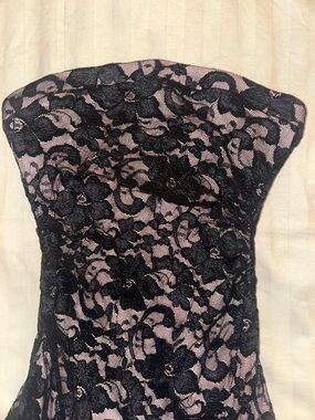 Heart Moon Star Strapless Black Lace Over Blush Pink Dress